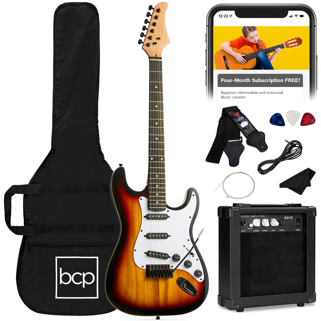 Best Choice Products 39in Full Size Beginner Electric Guitar Kit with Case, Strap, Amp, Whammy Bar